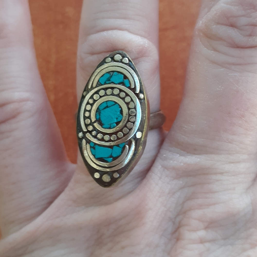 New Turquoise Adjustable Bronze Ring.